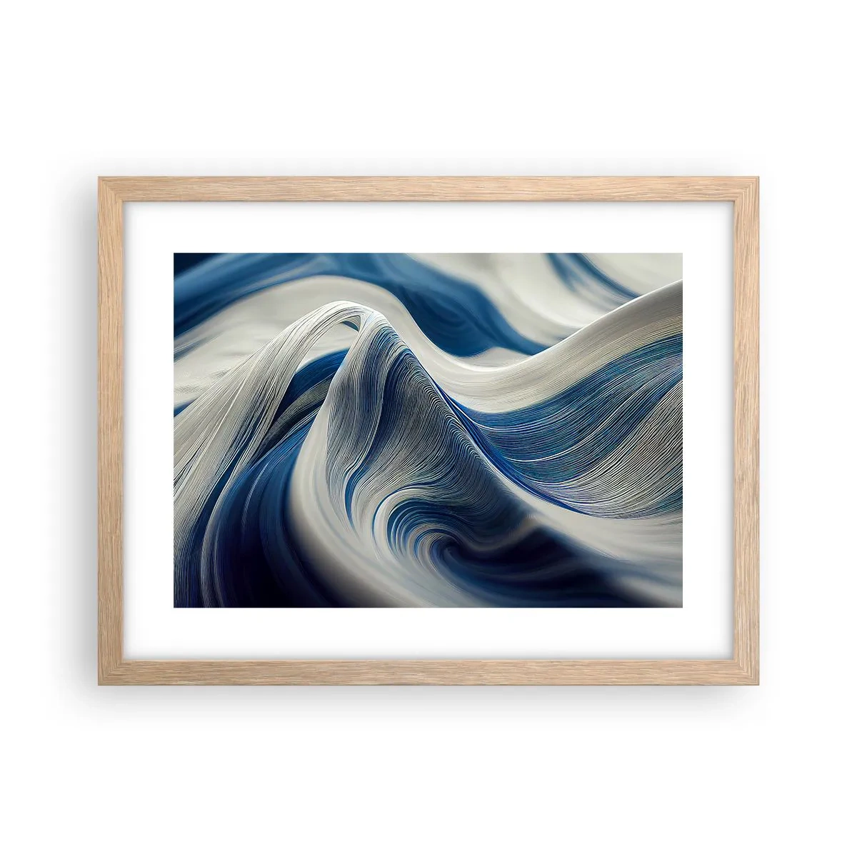 Plakat w ramie jasny dąb - Płynność błękitu i bieli - 40x30 cm