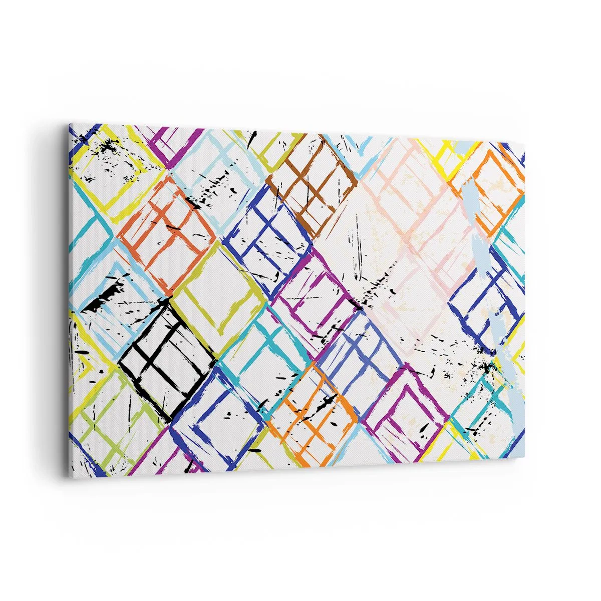 Obraz na płótnie - Kolorowa abstrakcja z geometrycznymi kształtami na białym tle - 120x80cm - Komórki do wynajęcia - Nowoczesna dekoracja ścienna do salonu, kuchni i sypialni ARTTOR