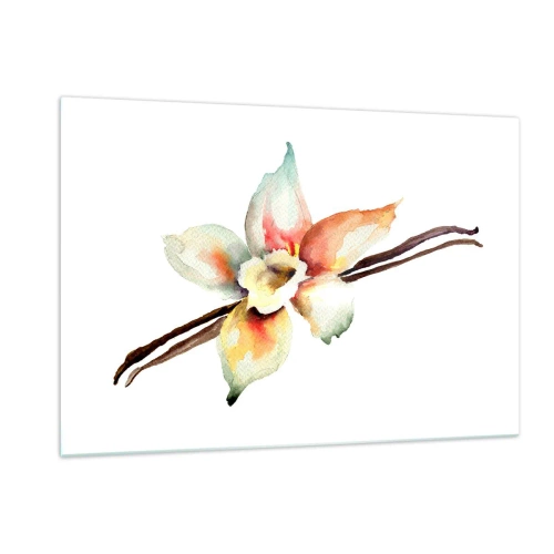Obraz na szkle - Akwarelowa ilustracja waniliowego kwiatu na białym tle - 120x80cm - Rozlana farbką słodycz - Nowoczesna dekoracja ścienna do salonu, kuchni i sypialni ARTTOR