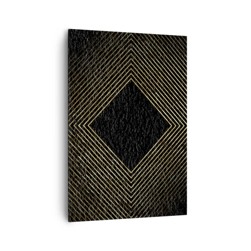 Obraz na płótnie - Czarne tło z geometrycznym wzorem złotych linii - 70x100cm - Geometria w stylu glamour - Nowoczesna dekoracja ścienna do salonu i sypialni ARTTOR