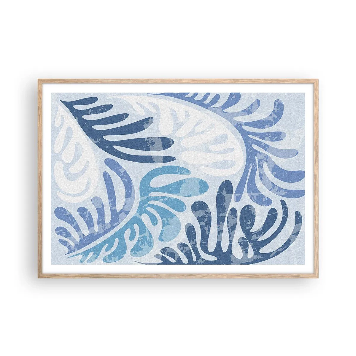 Plakat w ramie jasny dąb - Błękitne paprocie - 100x70 cm