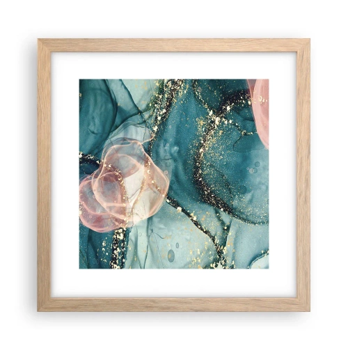 Plakat w ramie jasny dąb - Jedwabny błękit, tiulowy róż - 30x30 cm