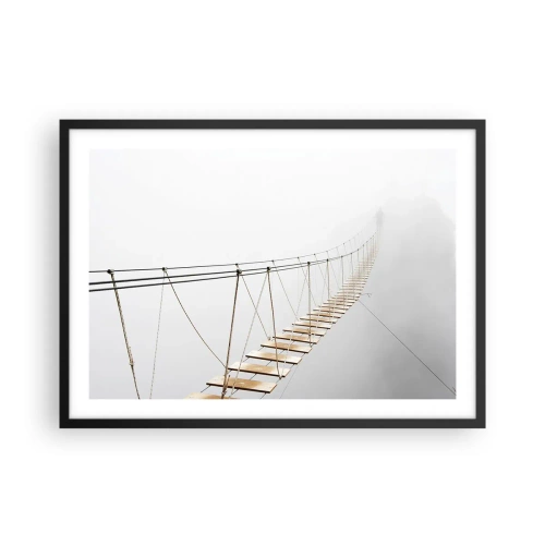 Plakat w czarnej ramie - Wiszący most we mgle z perspektywy minimalizmu - 70x50cm - Dokąd cię zaprowadzi? - Nowoczesna dekoracja ścienna do salonu i sypialni ARTTOR