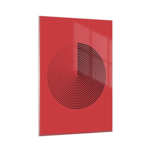 Obraz na szkle - Koncentryczne koła na czerwonym tle - 80x120cm - Ruch kolisty - Nowoczesna dekoracja ścienna do salonu i sypialni ARTTOR