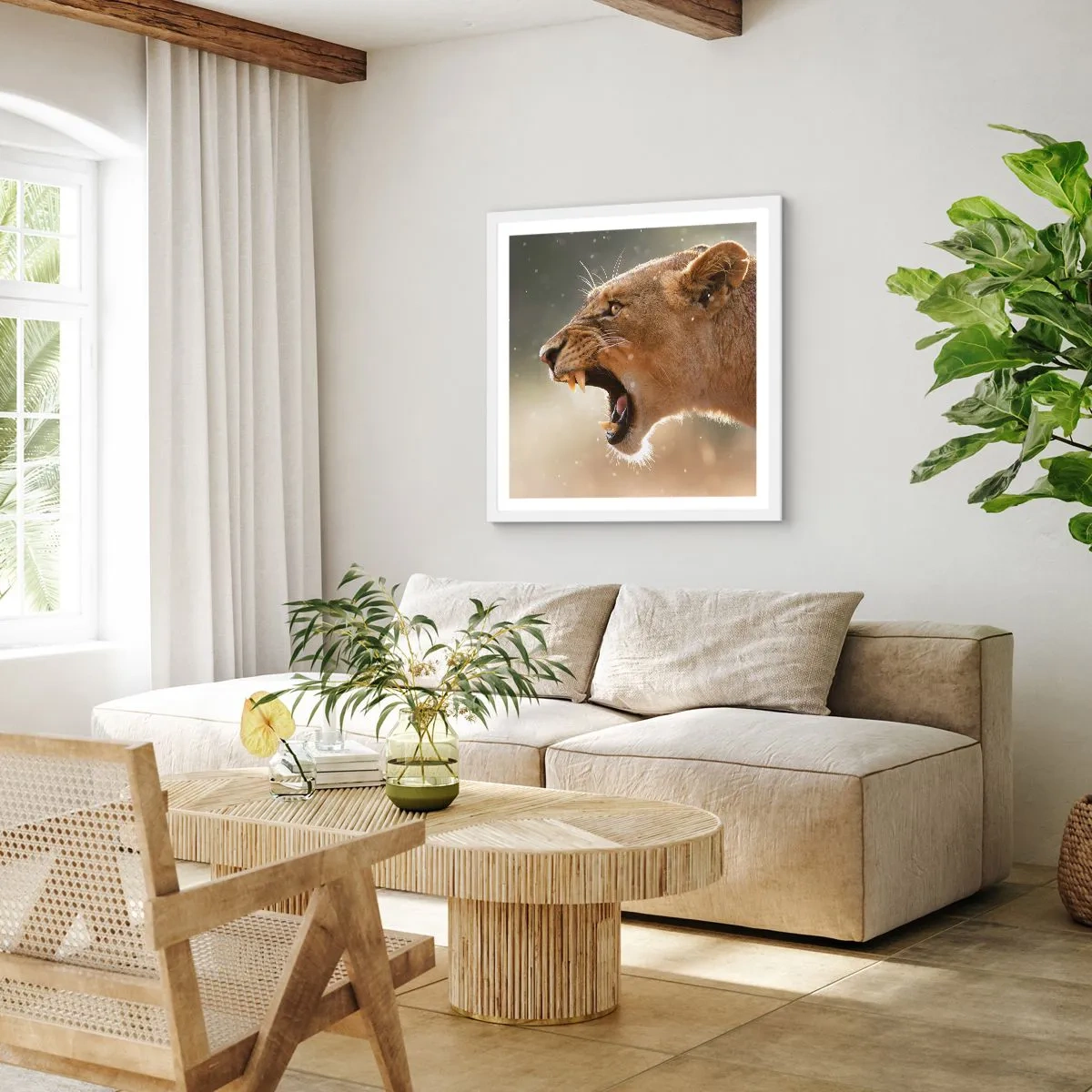 Plakat w białej ramie - Spróbuj nie posłuchać - 60x60 cm