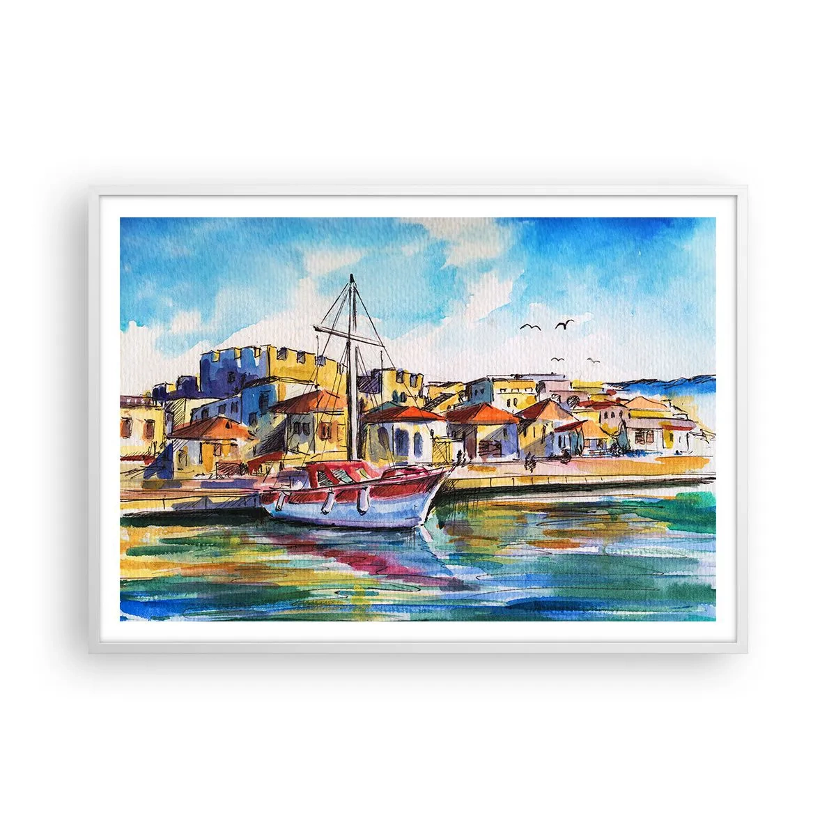 Plakat w białej ramie - Tęczowe popołudnie - 100x70 cm