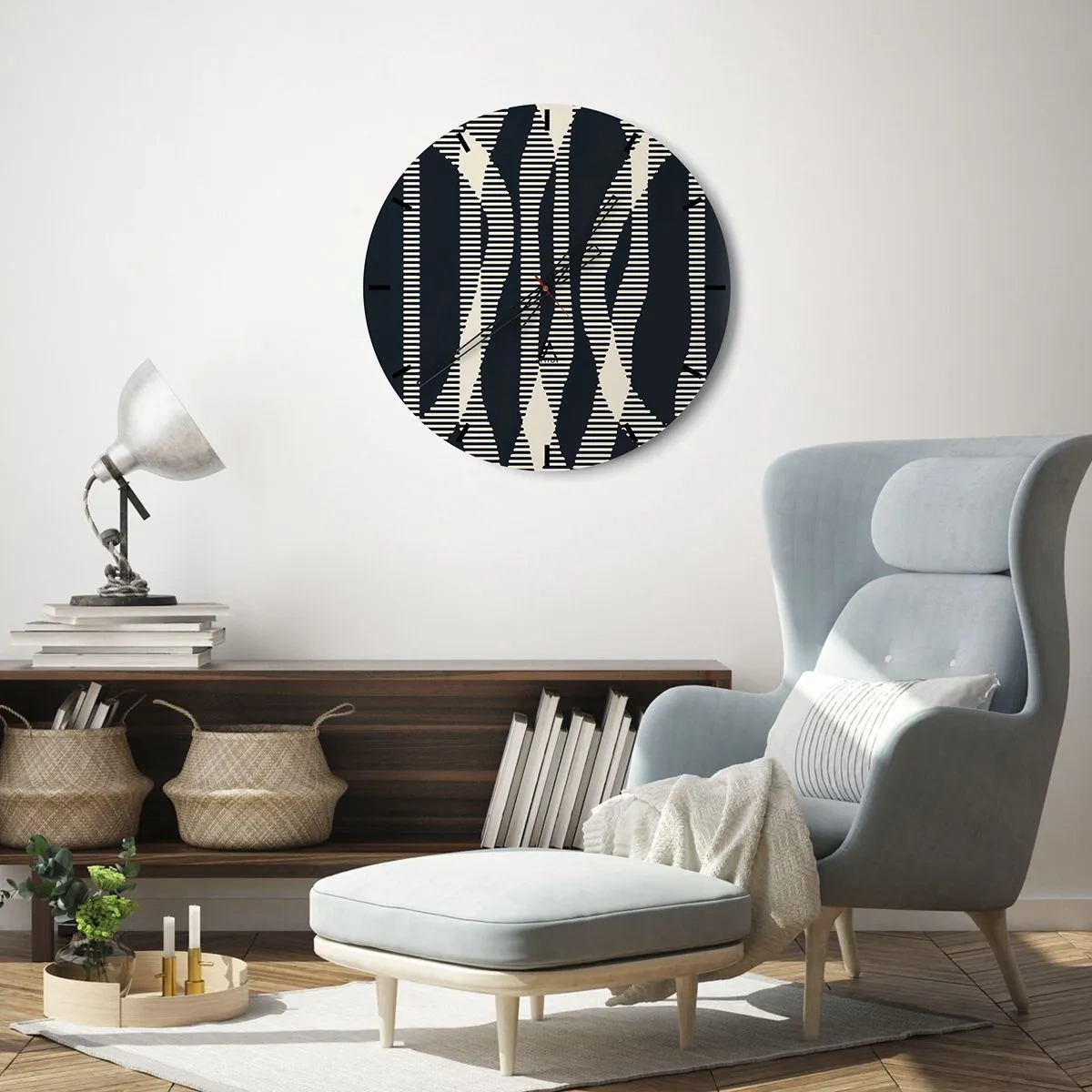 Zegar ścienny - Czarno-beżowy wzór w pasy z efektem optycznym - 30x30cm - Próba przełamania ciemności - Nowoczesna dekoracja ścienna do salonu, kuchni i sypialni ARTTOR