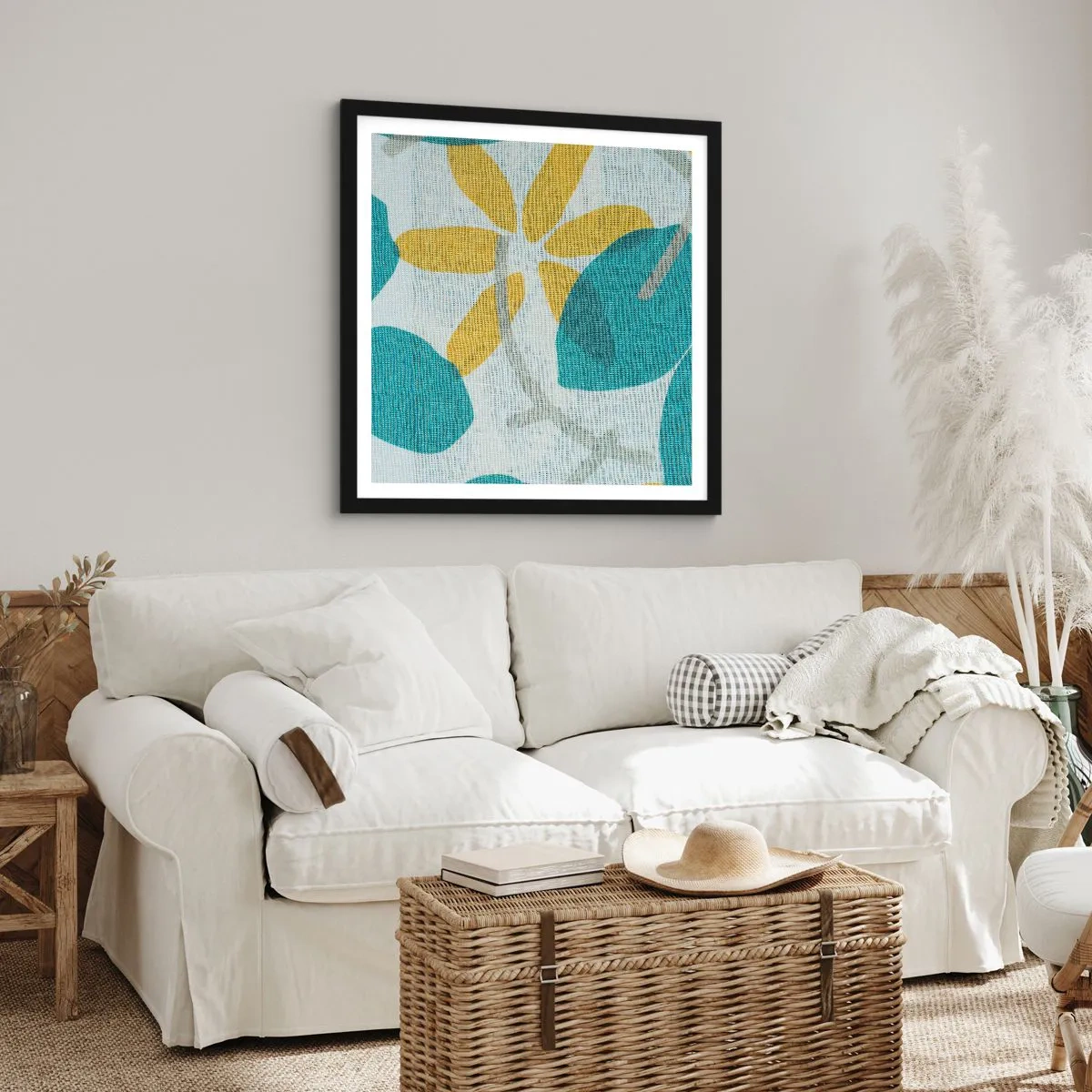 Plakat w czarnej ramie - Wśród lazurowych liści - 60x60 cm