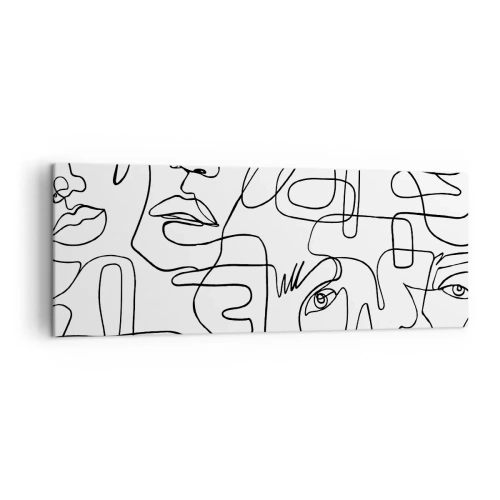 Obraz na płótnie - Minimalistyczny rysunek twarzy z liniami na jasnym tle - 140x50cm - W splątanych emocjach - Nowoczesna dekoracja ścienna do salonu i sypialni ARTTOR
