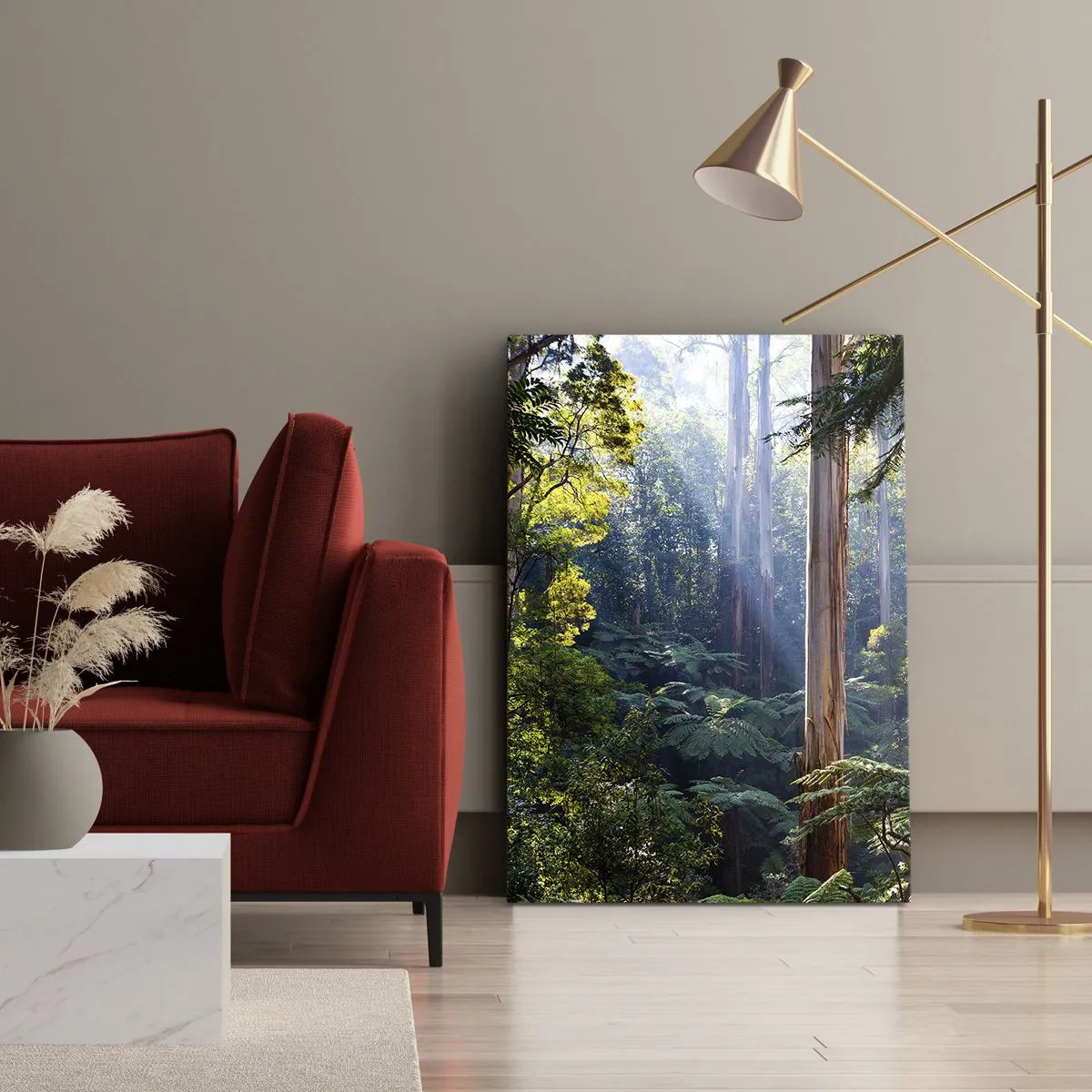 Obraz na płótnie - Las tropikalny oświetlony promieniami słońca - 80x120cm - Baśń lasu - Nowoczesna dekoracja ścienna do salonu i sypialni ARTTOR