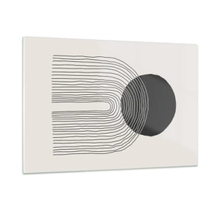 Obraz na szkle - Minimalistyczna grafika z czarnym kołem i liniami - 120x80cm - Drżenie i pewność - Nowoczesna dekoracja ścienna do salonu, kuchni i sypialni ARTTOR