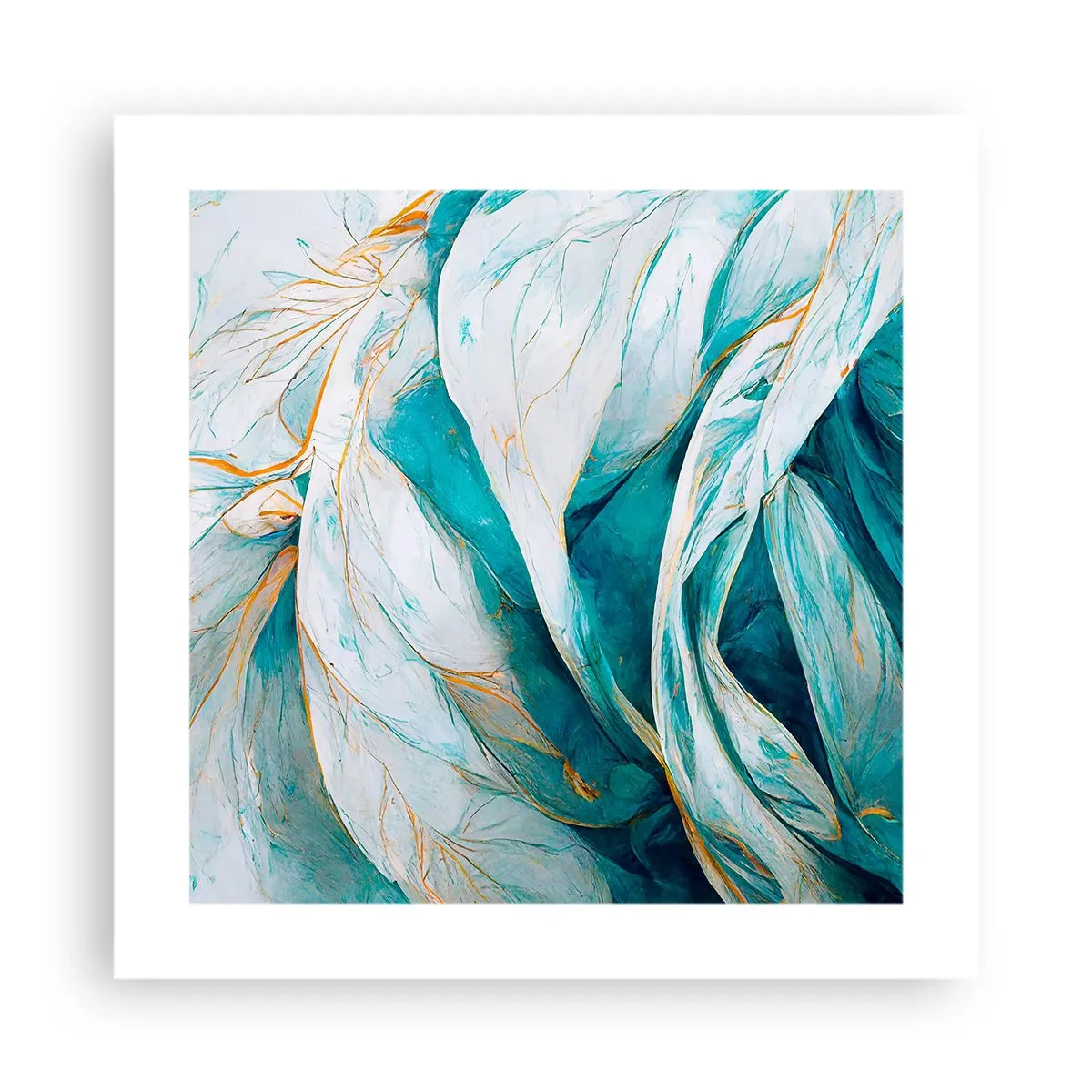 Plakat - Błękitna abstrakcja z motywem złota - 40x40 cm