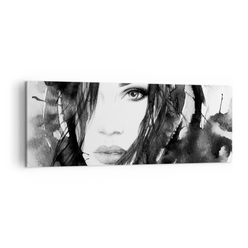Obraz na płótnie - Portret kobiety w czarno-białej akwareli - 140x50cm - Portret damy w czerni i bieli - Nowoczesna dekoracja ścienna do salonu i sypialni ARTTOR