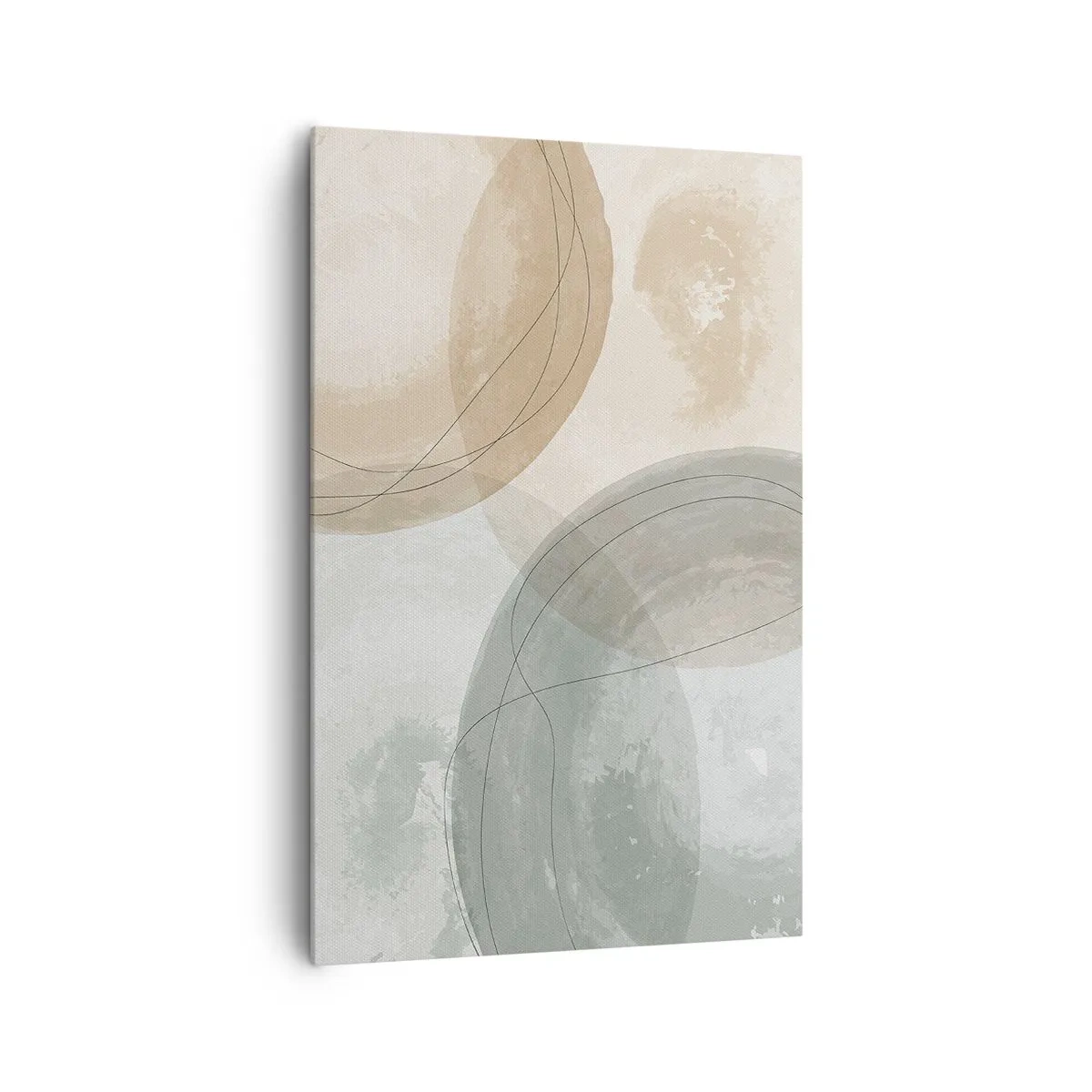 Obraz na płótnie - Abstrakcyjna kompozycja w pastelowych barwach z liniami - 80x120cm - Przenikanie światów - Nowoczesna dekoracja ścienna do salonu i sypialni ARTTOR