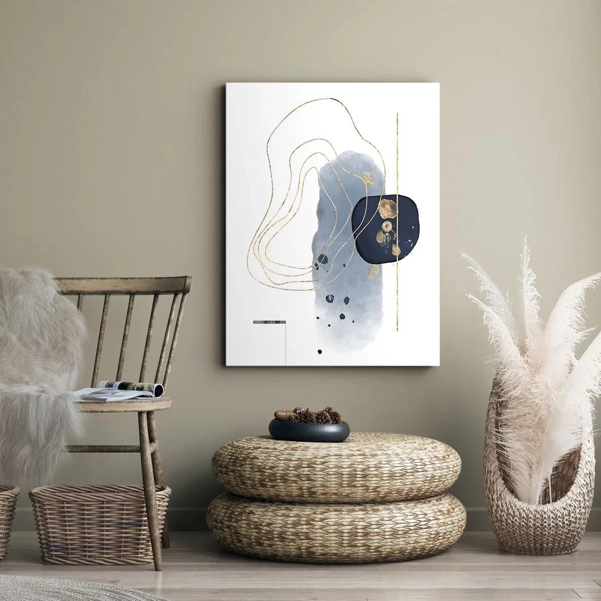 Obraz na płótnie - Niebiesko-złota fantazja - 55x100 cm