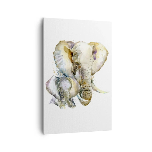 Obraz na płótnie - Akwarelowe słonie w subtelnej kolorystyce - 80x120cm - Nie ma jak u mamy - Nowoczesna dekoracja ścienna do salonu i sypialni ARTTOR