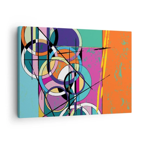Obraz na płótnie - Kolorowa abstrakcja z geometrycznymi okręgami - 70x50cm - Koło za kołem - Nowoczesna dekoracja ścienna do salonu i sypialni ARTTOR