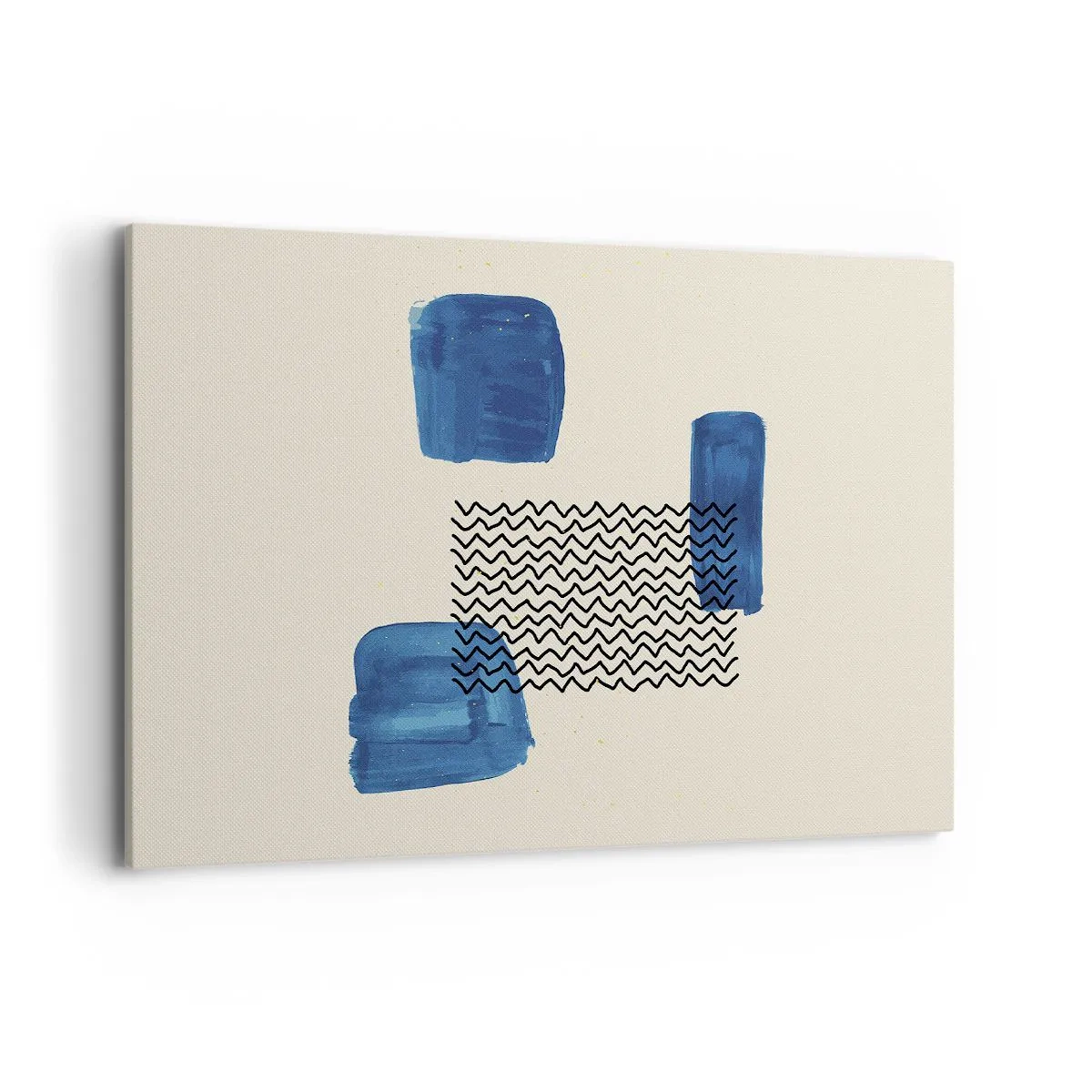 Obraz na płótnie - Abstrakcyjna kompozycja z niebieskimi plamami i falistymi liniami - 120x80cm - Abstrakcyjny kwartet - Nowoczesna dekoracja ścienna do salonu, kuchni i sypialni ARTTOR