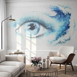 Fototapeta Premium Canvas - Artystyczna akwarela oka z dynamiczną falą - 100x70cm - Zanurzyć się w błękicie spojrzenia - Nowoczesna dekoracja ścienna do salonu i sypialni ARTTOR