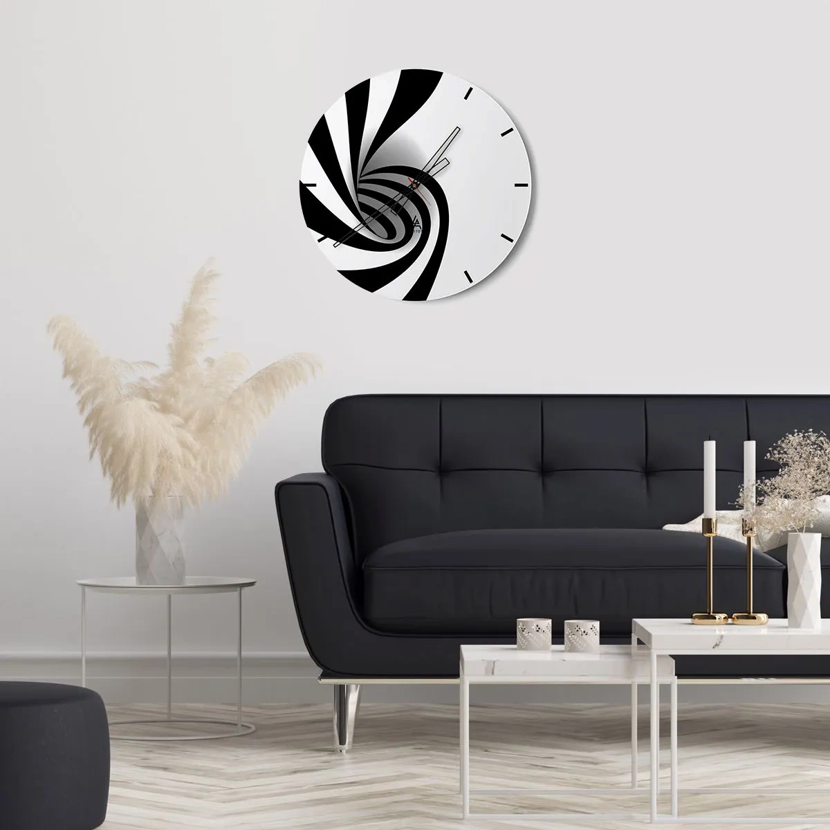 Zegar ścienny - Czarno-biały wir w minimalistycznym stylu - 30x30cm - A jednak się kręci - Nowoczesna dekoracja ścienna do salonu, kuchni i sypialni ARTTOR