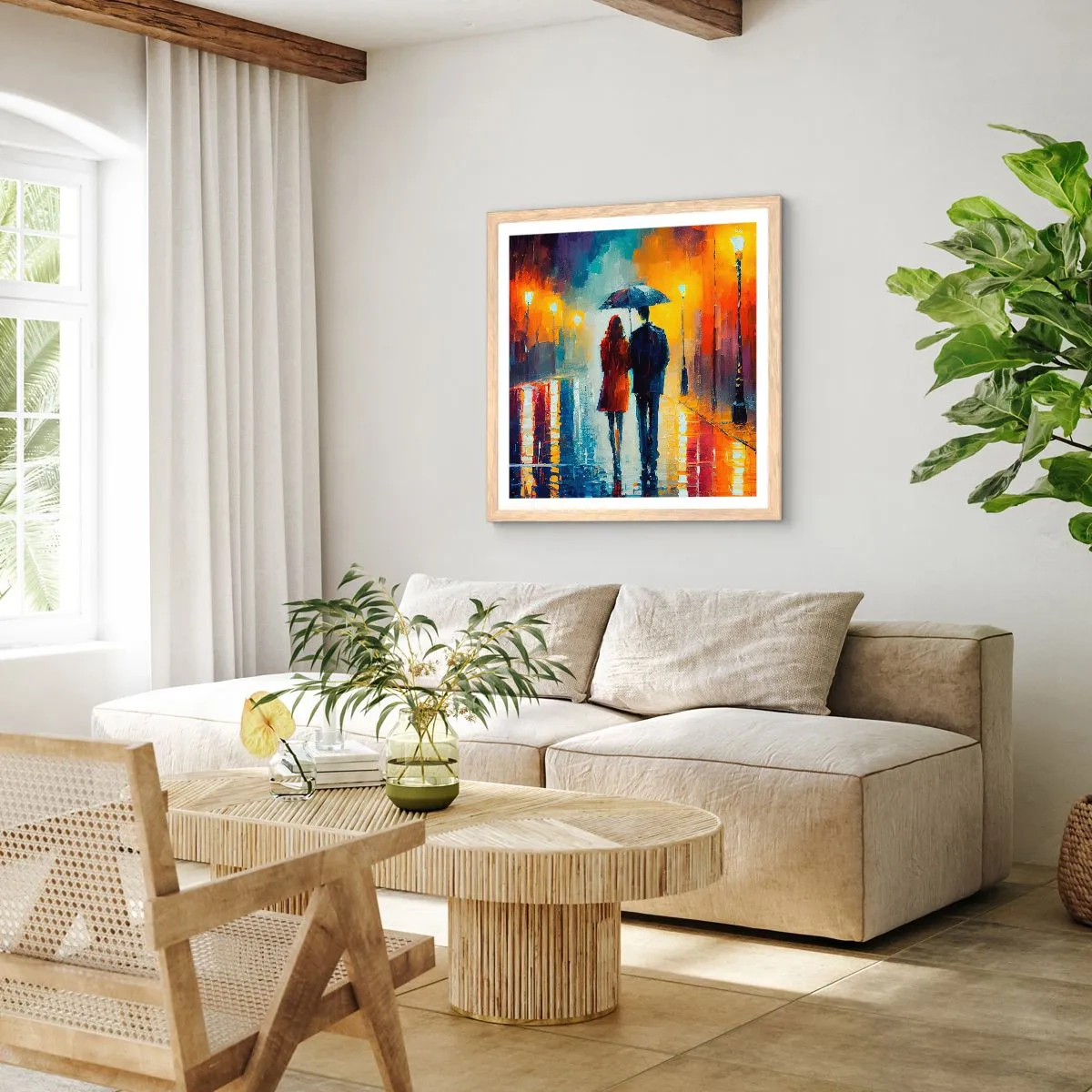 Plakat w ramie jasny dąb - Razem – kolorowa noc - 40x40 cm