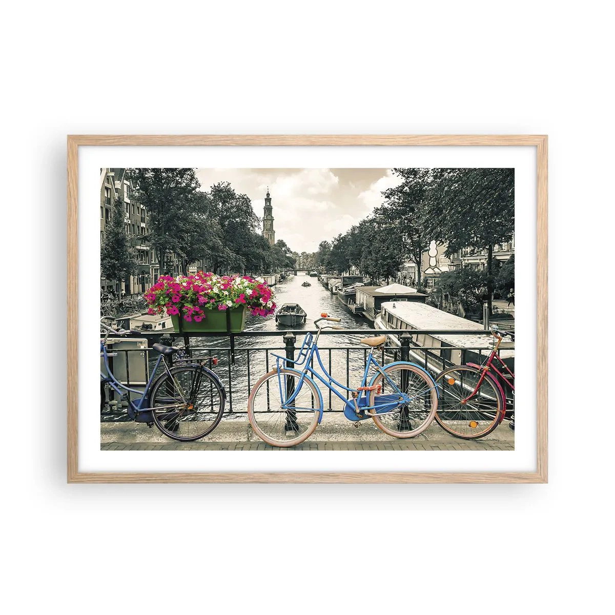 Plakat w ramie jasny dąb - Kolory amsterdamskiej ulicy - 70x50 cm