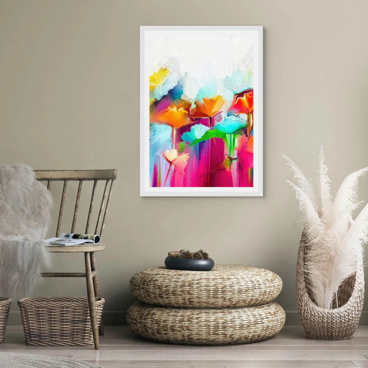 Plakat w białej ramie - Tęcza zakwitła - 70x100 cm