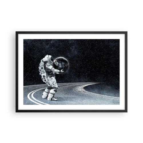 Plakat w czarnej ramie - Astronauta z Ziemią na tle gwiaździstego nieba - 70x50cm - Na Mlecznej Drodze - Nowoczesna dekoracja ścienna do salonu i sypialni ARTTOR