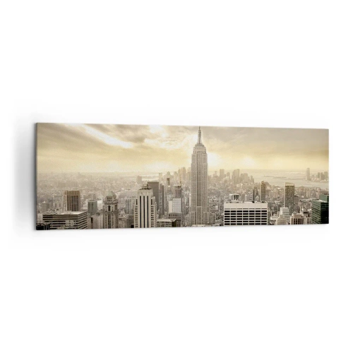 Obraz na płótnie - Panorama miasta z widokiem na Empire State Building - 160x50cm - Nowy Jork utkany z szarości - Nowoczesna dekoracja ścienna do salonu i sypialni ARTTOR