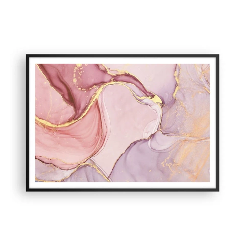 Plakat w czarnej ramie - Delikatne abstrakcyjne wzory w odcieniach różu i złota - 100x70cm - Pieszczota barw - Nowoczesna dekoracja ścienna do salonu i sypialni ARTTOR