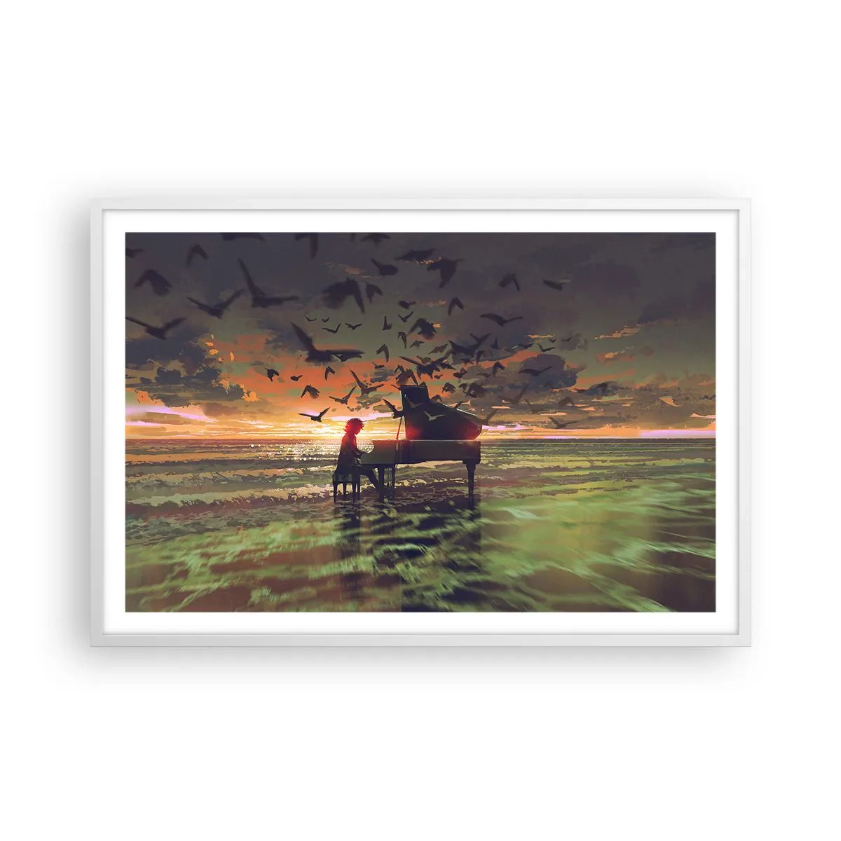 Plakat w białej ramie - Koncert na fortepian i fale - 91x61 cm