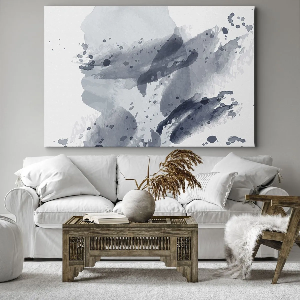 Obraz na płótnie - Abstrakcyjne plamy w odcieniach niebieskiego na jasnym tle - 120x80cm - Studium natury wody - Nowoczesna dekoracja ścienna do salonu, kuchni i sypialni ARTTOR