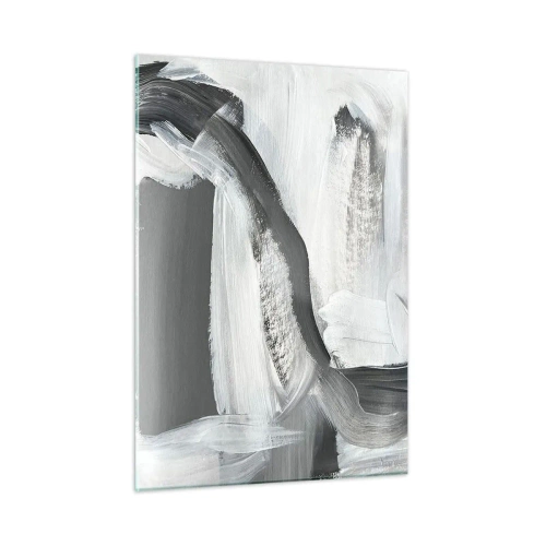 Obraz na szkle - Czarno-biała abstrakcja z dynamicznymi pociągnięciami pędzla - 50x70cm - Zdecydowanym ruchem - Nowoczesna dekoracja ścienna do salonu, kuchni i sypialni ARTTOR