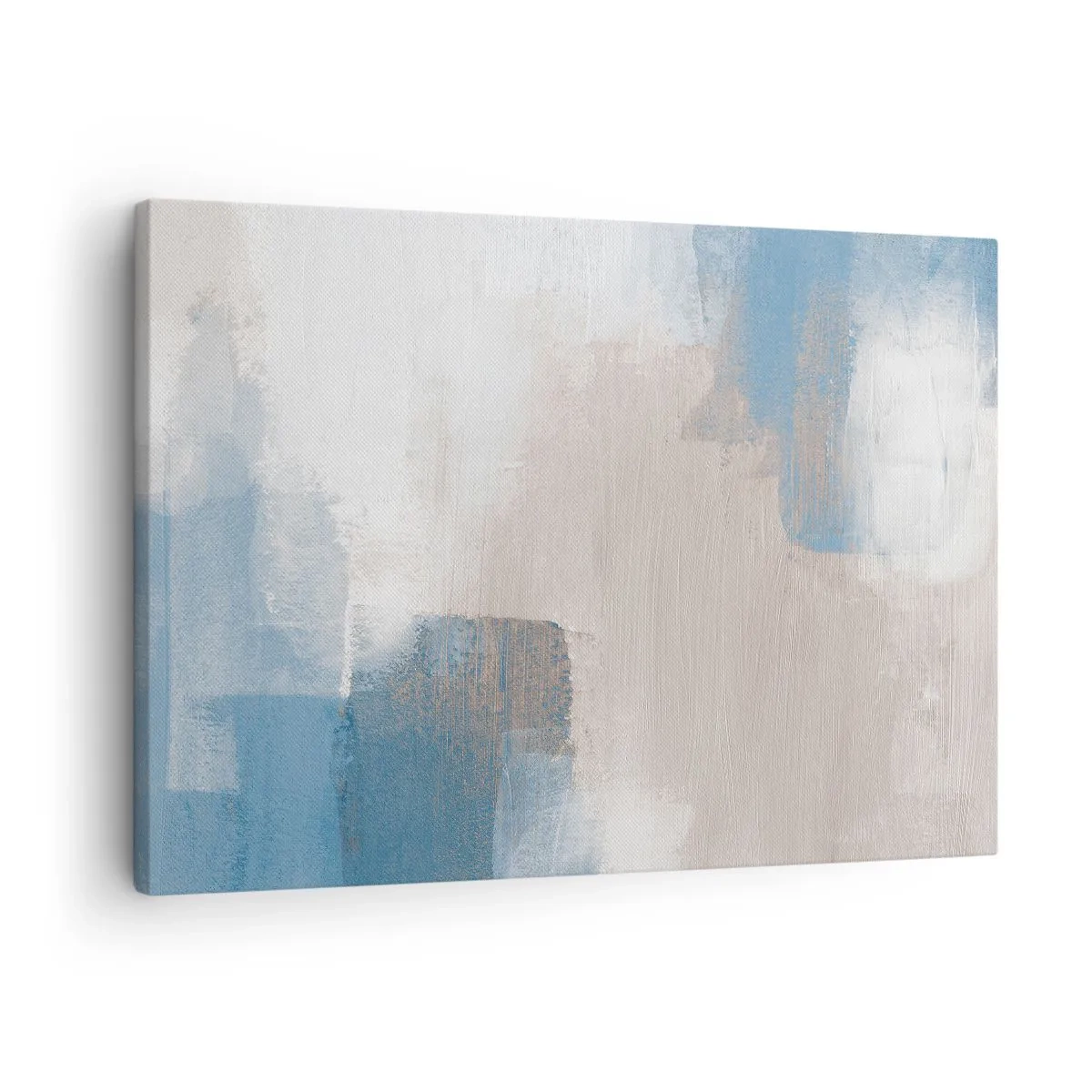 Obraz na płótnie - Abstrakcyjne kształty w odcieniach błękitu i beżu - 70x50cm - Abstrakcja różowa za zasłoną błękitu - Nowoczesna dekoracja ścienna do salonu i sypialni ARTTOR