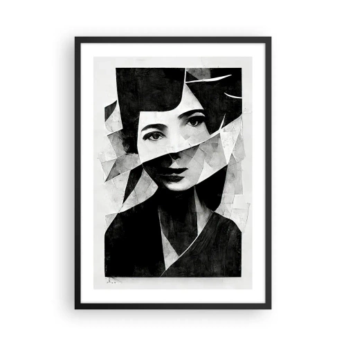 Plakat w czarnej ramie - Portret kobiety w abstrakcyjnej kompozycji - 50x70cm - Naprawdę jaka jesteś… - Nowoczesna dekoracja ścienna do salonu i sypialni ARTTOR