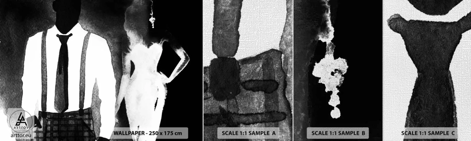 Fototapeta Próbka Premium Canvas - W klimacie noir - Abstrakcja, Kobieta I Mężczyzna, Moda - 100x30 cm
