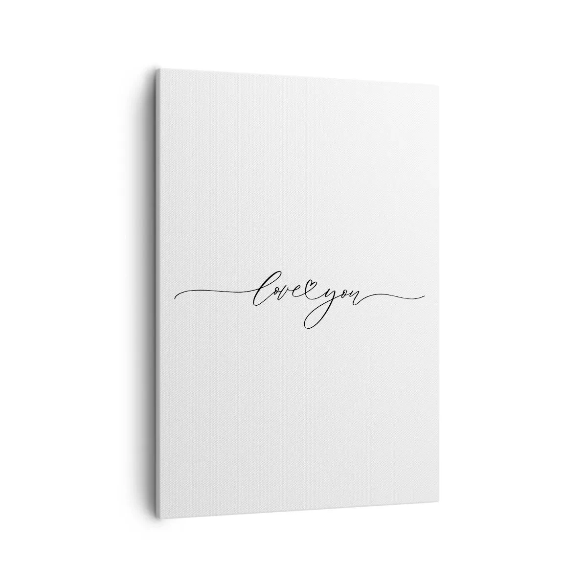 Obraz na płótnie - Minimalistyczny napis 'love you' na białym tle - 50x70cm - Czarno na białym - Nowoczesna dekoracja ścienna do salonu, kuchni i sypialni ARTTOR