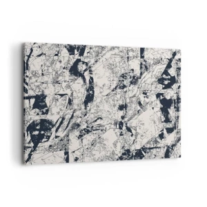 Obraz na płótnie - Abstrakcyjna kompozycja w czerni i bieli z dynamicznym układem - 100x70cm - Przenikanie przeciwieństw - Nowoczesna dekoracja ścienna do salonu, kuchni i sypialni ARTTOR