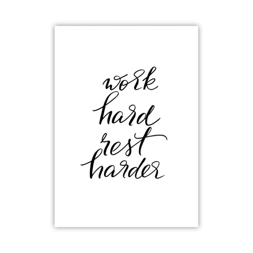Plakat - Motywujący napis 'Work hard rest harder' na białym tle - 50x70cm - Życiowa równowaga - Nowoczesna dekoracja ścienna do salonu, kuchni i sypialni ARTTOR