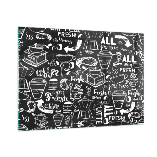 Obraz na szkle - Grafiki kawowe i napisy na czarnym tle w stylu retro - 100x70cm - All you need is… - Nowoczesna dekoracja ścienna do salonu, kuchni i sypialni ARTTOR