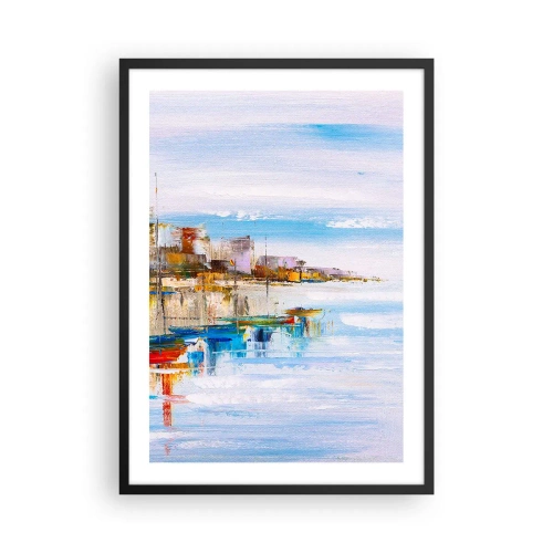 Plakat w czarnej ramie - Kolorowy pejzaż nadmorskiego miasta - 50x70cm - Wielobarwna miejska przystań - Nowoczesna dekoracja ścienna do salonu i sypialni ARTTOR