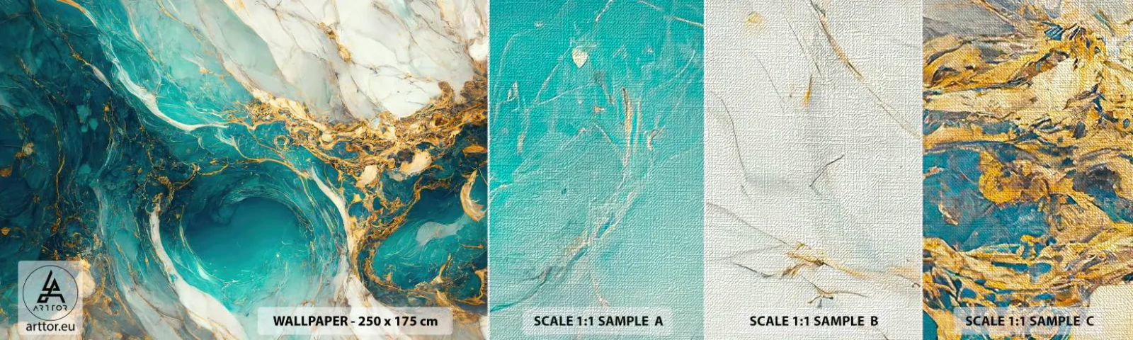 Fototapeta Próbka Premium Canvas - Kompozycja z żyłami złota - Abstrakcja, Marmur, Kamień - 100x30 cm