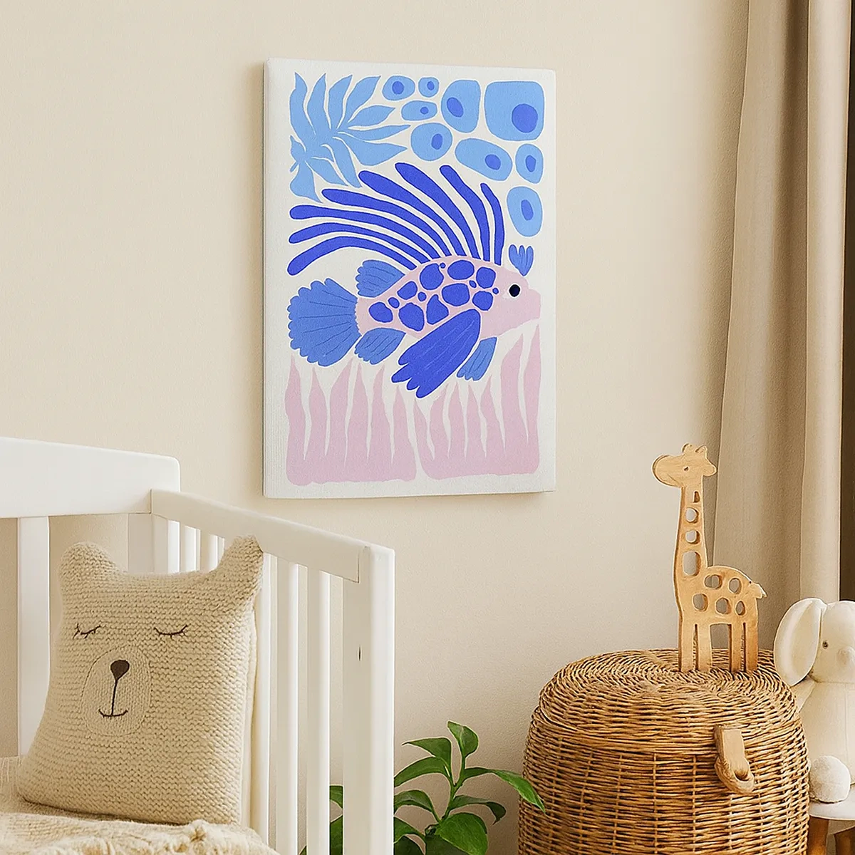 Obraz na płótnie - Dekoracyjna ilustracja kolorowej ryby w stylu abstrakcyjnym - 50x70cm - W swoim żywiole - Nowoczesna dekoracja ścienna do salonu, kuchni i sypialni ARTTOR