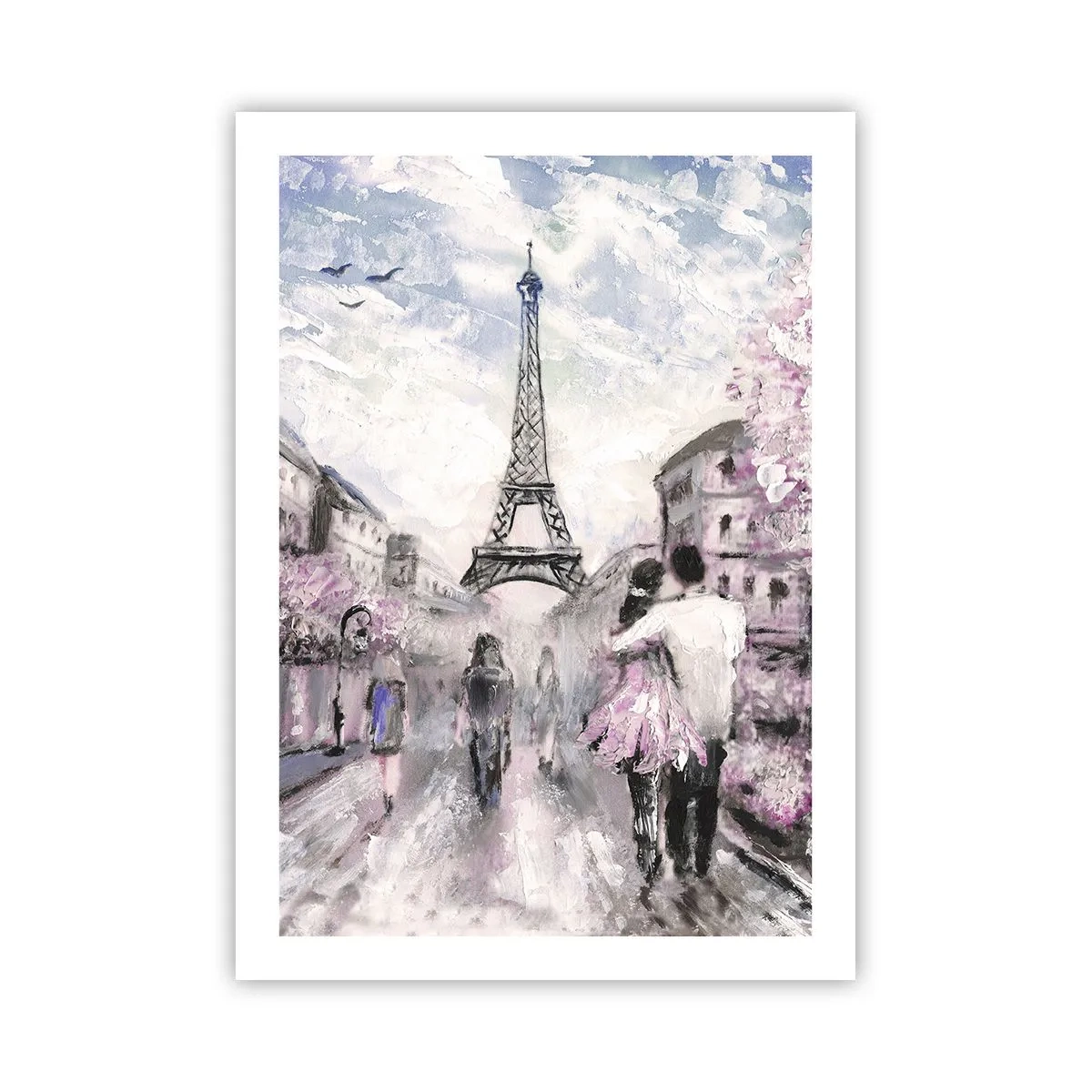 Plakat - Romantyczna scena w Paryżu z Wieżą Eiffla w tle - 50x70cm - Jak zakochac się, to tylko w… - Nowoczesna dekoracja ścienna do salonu, kuchni i sypialni ARTTOR