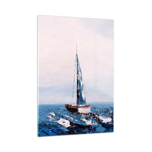Obraz na szkle - Dwa jachty na wzburzonym morzu w malarskim stylu impresyjnym - 50x70cm - Braterstwo wiatru - Nowoczesna dekoracja ścienna do salonu, kuchni i sypialni ARTTOR