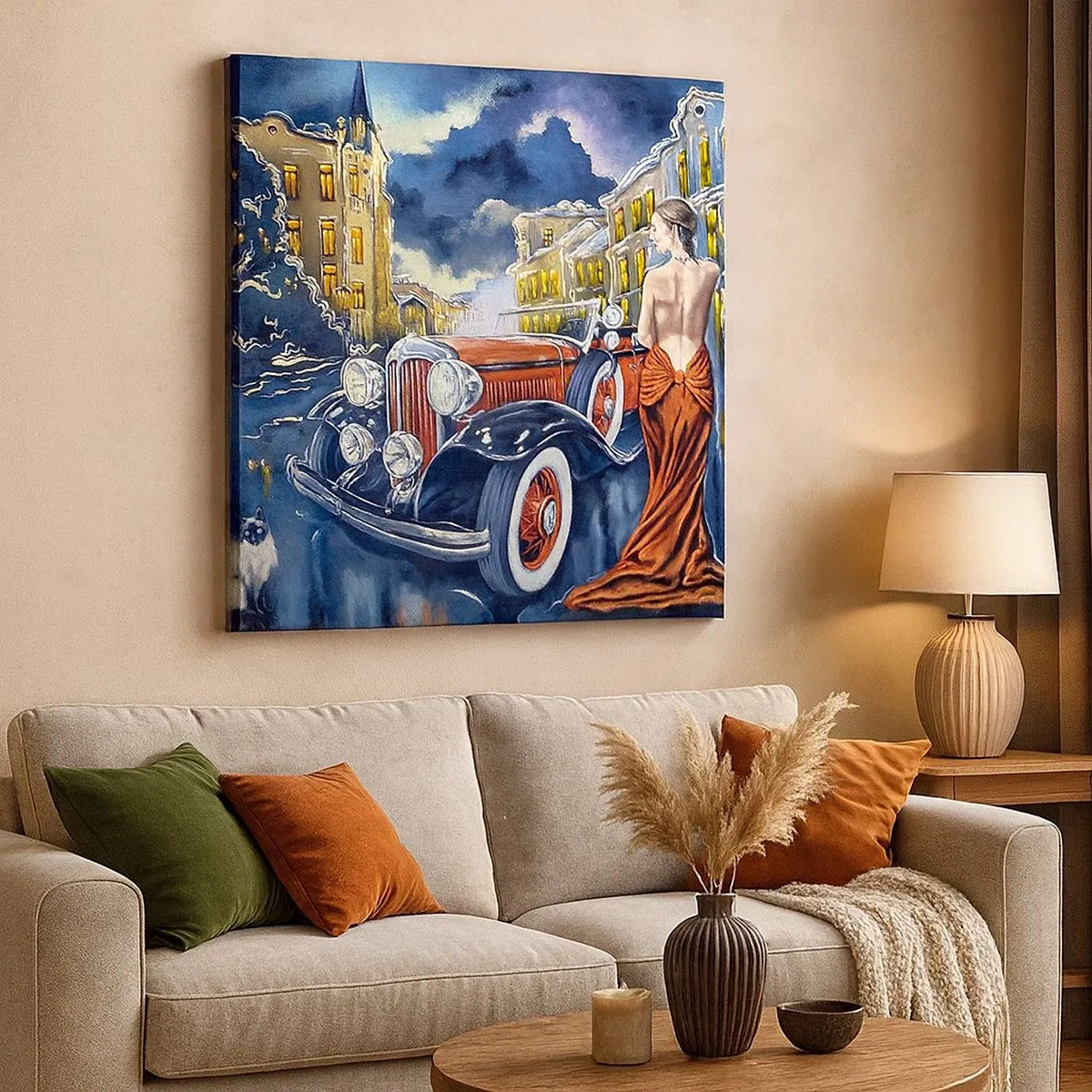 Obraz na płótnie - Nokturn w błękicie i koralu - 30x30 cm