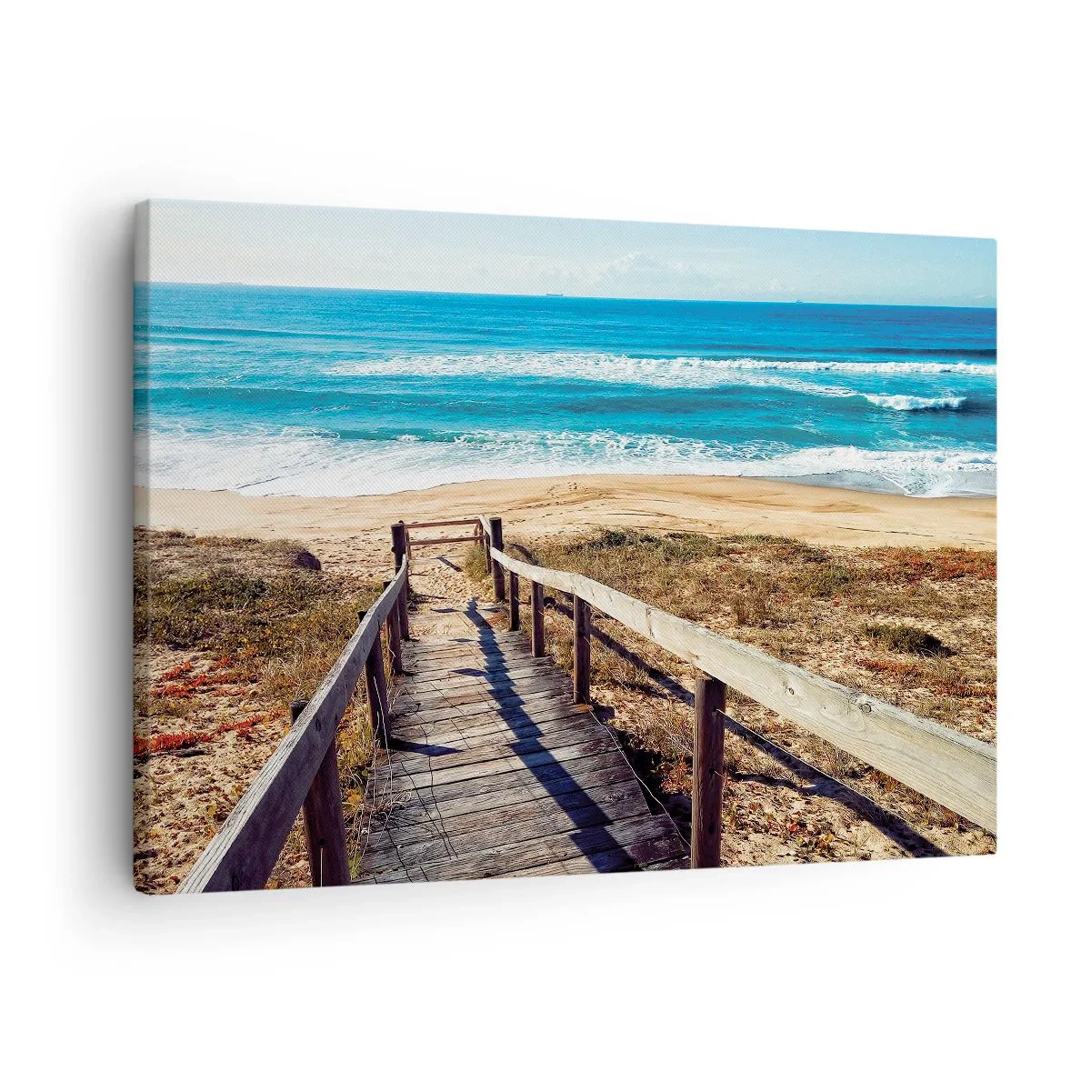 Obraz na płótnie - Drewniana ścieżka prowadząca na plażę - 70x50cm - Biegnij! - Nowoczesna dekoracja ścienna do salonu i sypialni ARTTOR