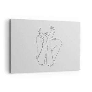 Obraz na płótnie - Minimalistyczny rysunek twarzy i dłoni linią - 100x70cm - O czym marzą dziewczyny - Nowoczesna dekoracja ścienna do salonu, kuchni i sypialni ARTTOR