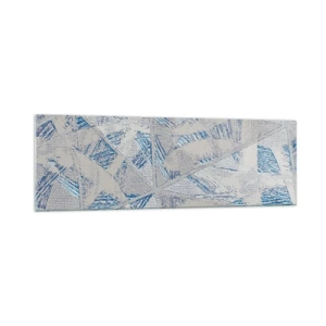 Obraz na szkle - Geometryczne wzory w odcieniach błękitu i szarości - 160x50cm - W szaroniebieskim labiryncie - Nowoczesna dekoracja ścienna do salonu i sypialni ARTTOR