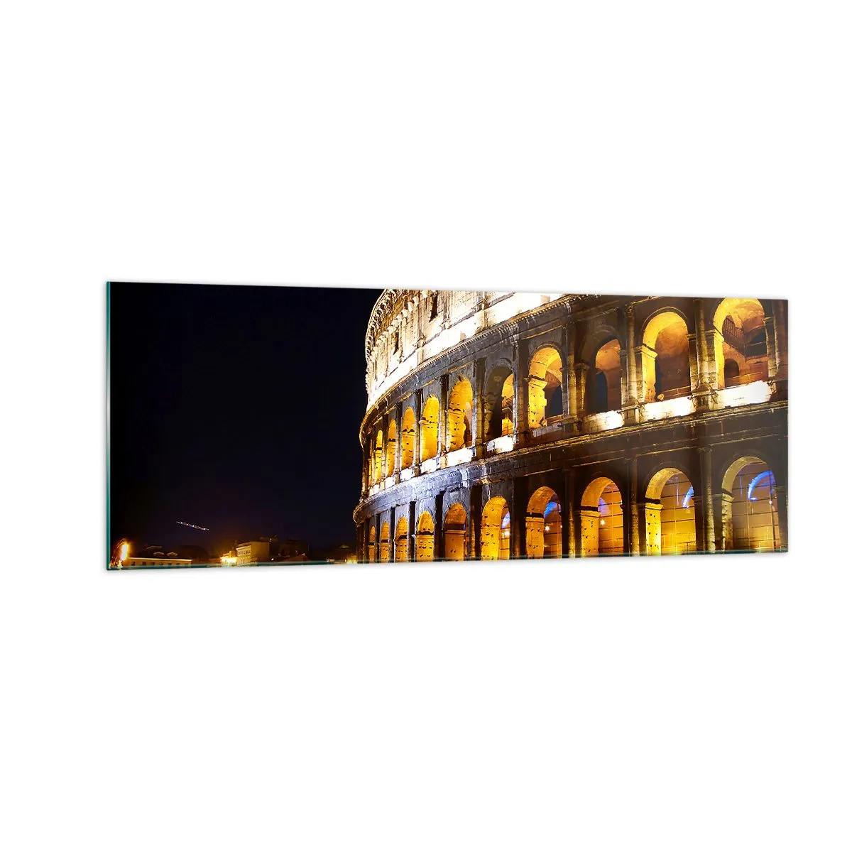 Obraz na szkle - Koloseum nocą podświetlone światłami w Rzymie - 140x50cm - Igrzyska czas zacząć - Nowoczesna dekoracja ścienna do salonu i sypialni ARTTOR